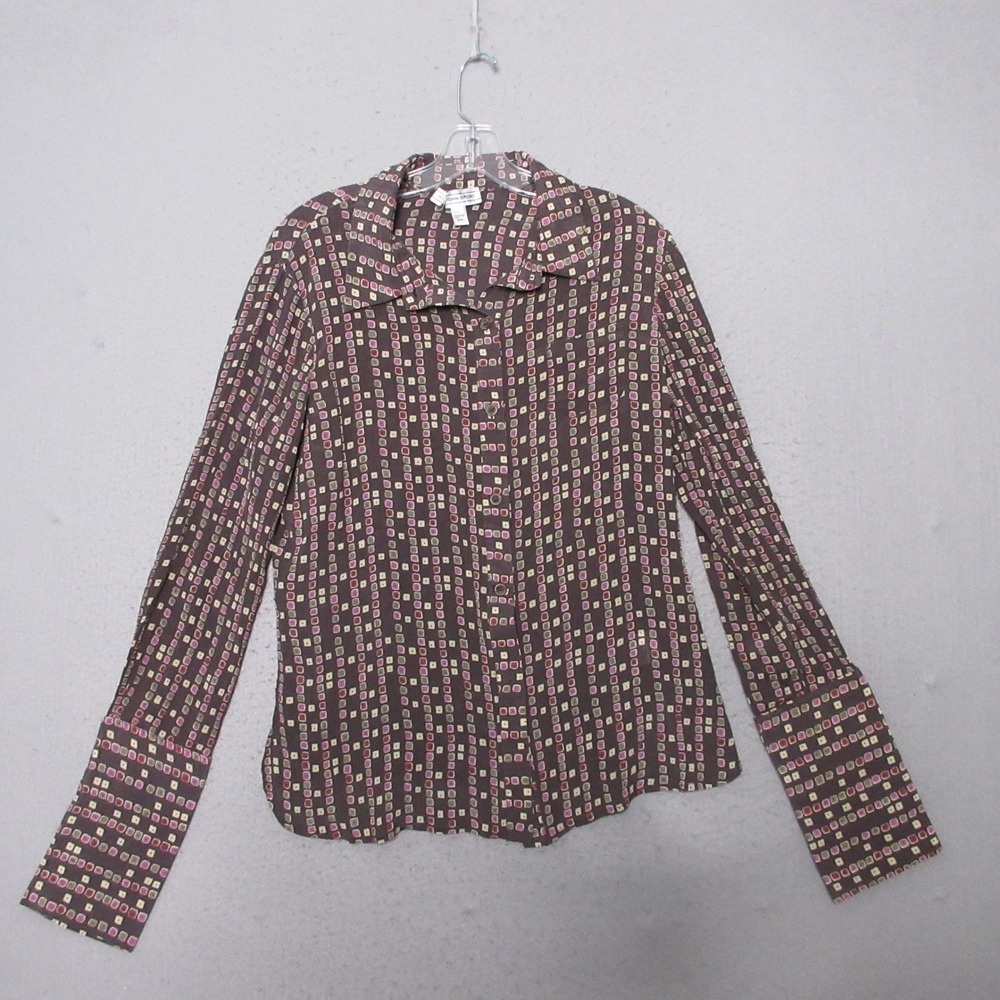 St John Sport Top Large Silk Geometric Button Up Crinkle Designer Quiet‎ Luxury